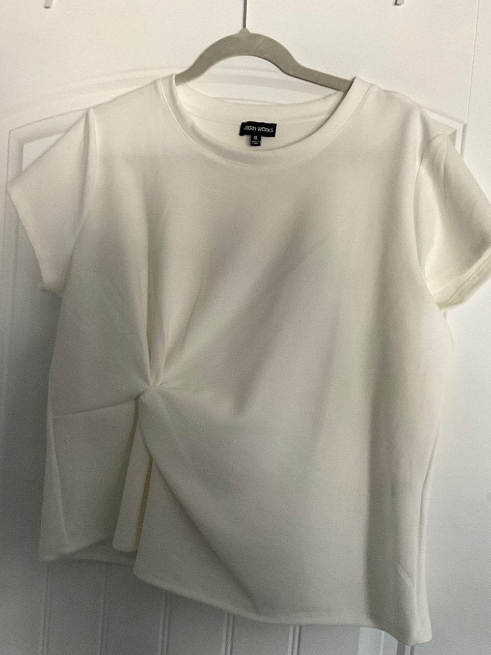 Modern Works  Off-White Cotton Blend Knit Top With Front Knot Detail